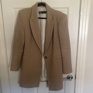 Zara Beige/Tan Single-Button Wool-Blend Blazer Coat